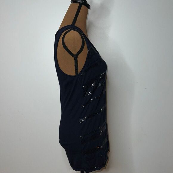 Banana Republic, Navy Blue Front Sequin Striped Long Tank, Women’s Small - Picture 5 of 13